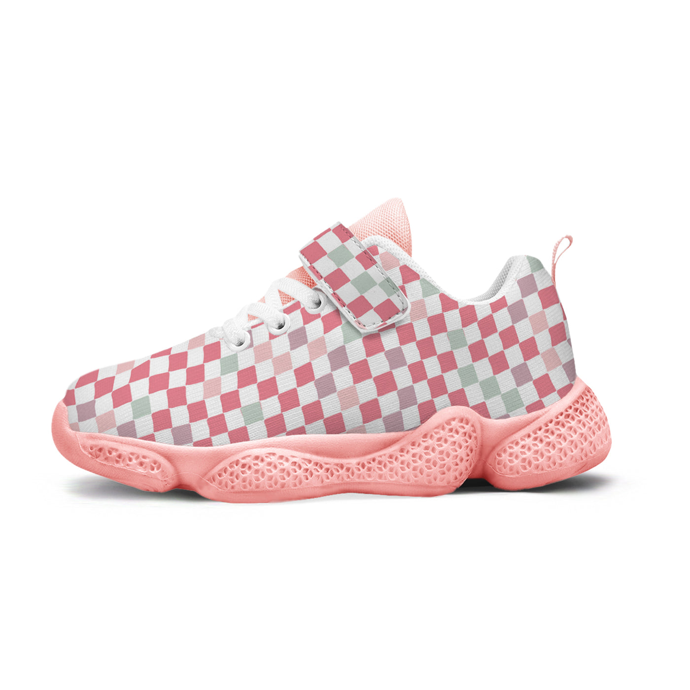 Pink Plaid Pattern Kids Running Shoes